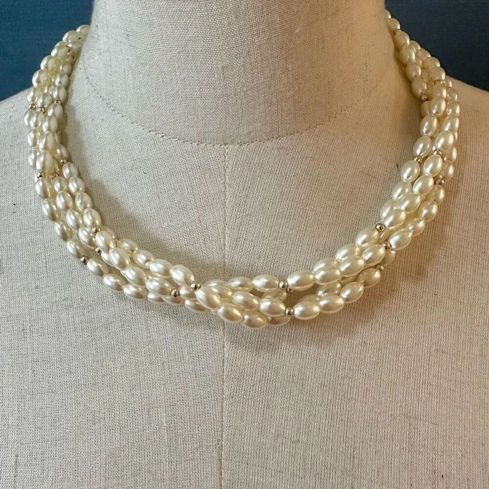 Faux pearl multi strand twisted necklace